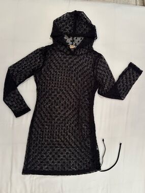 Black Lace Hooded Cover-Up Dress